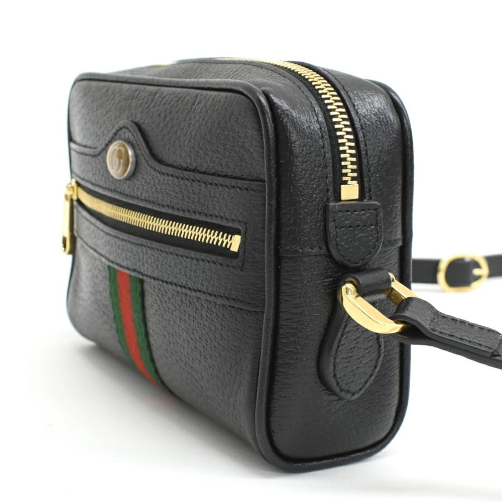 Gucci Double Shoulder Bag Black Crossbody Leather Sherry GG